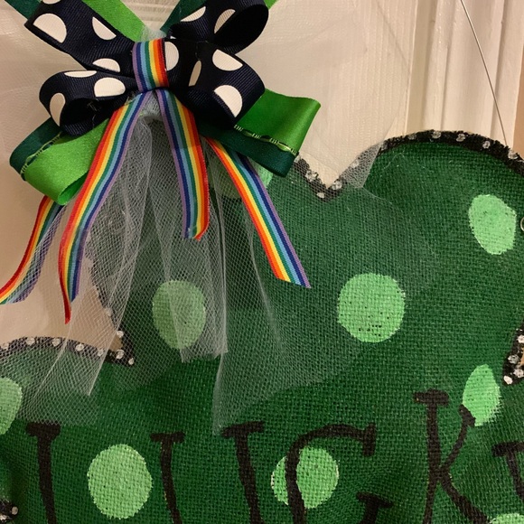 Shamrock St.Patrick’s burlap door hanger holiday - Picture 4 of 5